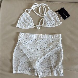 NWT White Rhinestone Bikini Set Festival